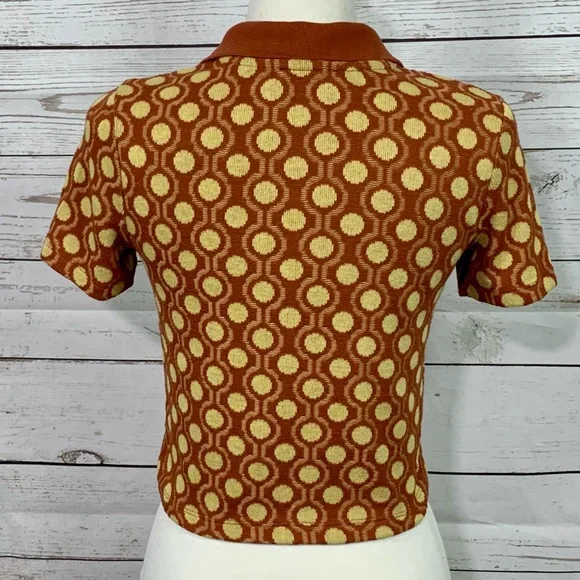 Zara Crop Collared Buttons Burnt Orange yellow Thin Soft Knit Top - Picture 8 of 11